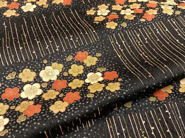 平和屋着物■上質な小紋 横段梅文 黒地 金彩 正絹 逸品 BAAW9583hj