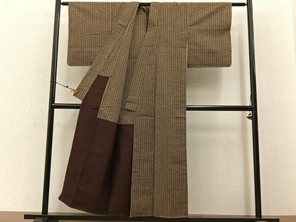平和屋着物■上質な紬 子持ち縞 胴抜き仕立て 正絹 逸品 未使用 BAAW9584hj