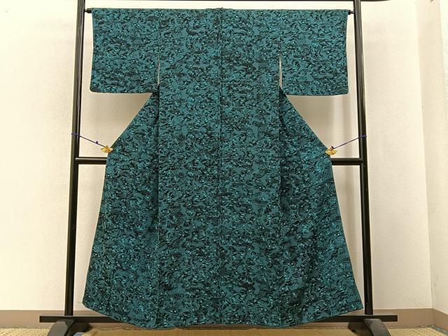 平和屋着物▽上質な小紋　単衣　型染め　花蝶文　鬼しぼ縮緬　正絹　逸品　AABF0777jh 平和屋着物▽上質な小紋 単衣 型染め 風景花文 鬼しぼ縮緬 やまと誂製