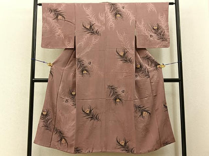 平和屋着物■上質なお召 寿光織 孔雀羽 金銀糸 正絹 逸品 BAAW9590hj