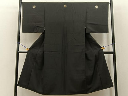 平和屋着物■男性　黒紋付　正絹　逸品　BAAW9592hj
