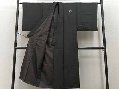 平和屋着物■男性　黒紋付　正絹　逸品　BAAW9592hj