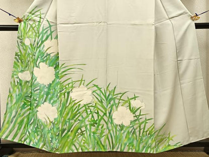 平和屋着物■訪問着 手描き 草花文 正絹 逸品 BAAW9594hj