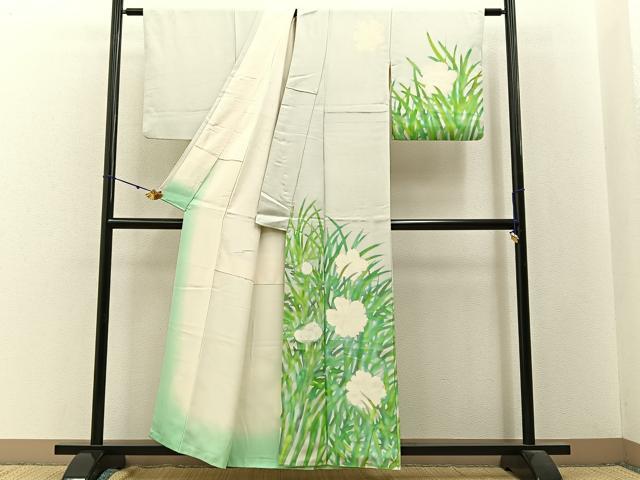 平和屋着物■訪問着 手描き 草花文 正絹 逸品 BAAW9594hj