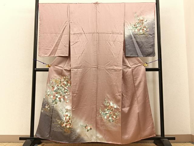 平和屋着物■訪問着 流水扇面花文 暈し染め 金銀彩 正絹 逸品 未使用 BAAW9596hj