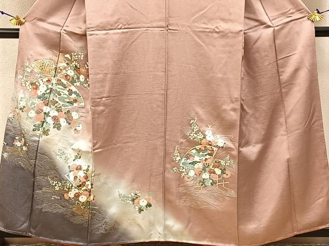 平和屋着物■訪問着 流水扇面花文 暈し染め 金銀彩 正絹 逸品 未使用 BAAW9596hj