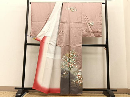 平和屋着物■訪問着 流水扇面花文 暈し染め 金銀彩 正絹 逸品 未使用 BAAW9596hj