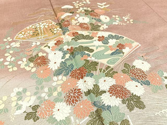平和屋着物■訪問着 流水扇面花文 暈し染め 金銀彩 正絹 逸品 未使用 BAAW9596hj