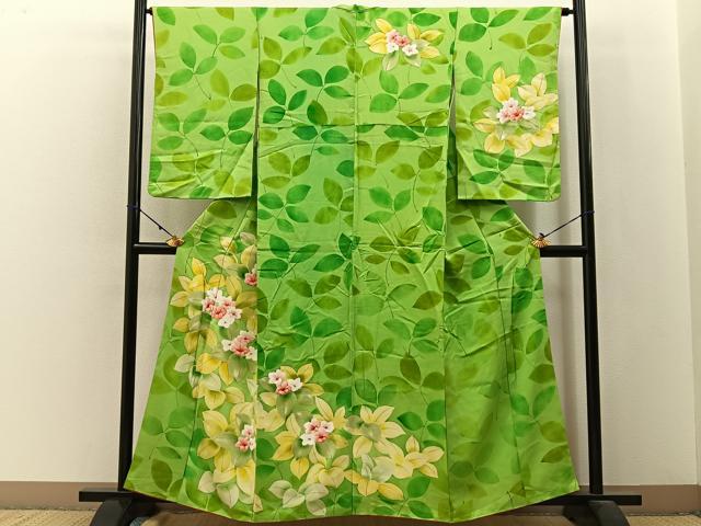 平和屋着物■訪問着 手描き 草花文 正絹 逸品 BAAW9600hj