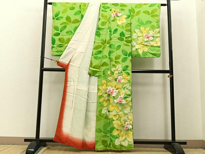平和屋着物■訪問着 手描き 草花文 正絹 逸品 BAAW9600hj