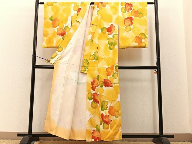 平和屋着物■上質な小紋 手描き 草花文 正絹 逸品 BAAW9605hj