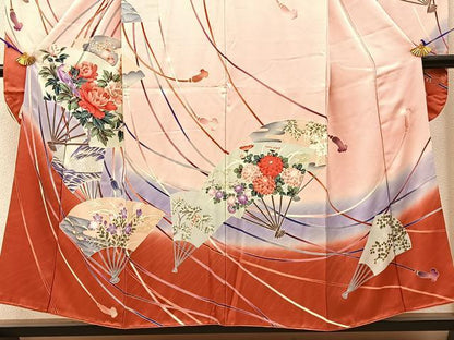平和屋着物■豪華振袖　扇面花文　暈し染め　金彩　正絹　逸品　BAAW9610hj