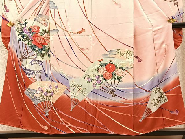 平和屋着物■豪華振袖　扇面花文　暈し染め　金彩　正絹　逸品　BAAW9610hj