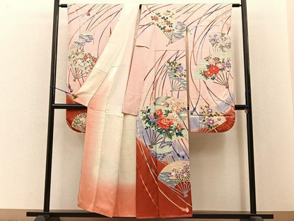平和屋着物■豪華振袖　扇面花文　暈し染め　金彩　正絹　逸品　BAAW9610hj