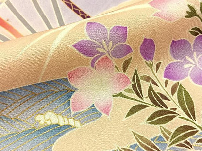 平和屋着物■豪華振袖　扇面花文　暈し染め　金彩　正絹　逸品　BAAW9610hj