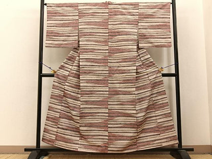 平和屋着物■上質な紬 横縞 正絹 逸品 BAAW9618hj
