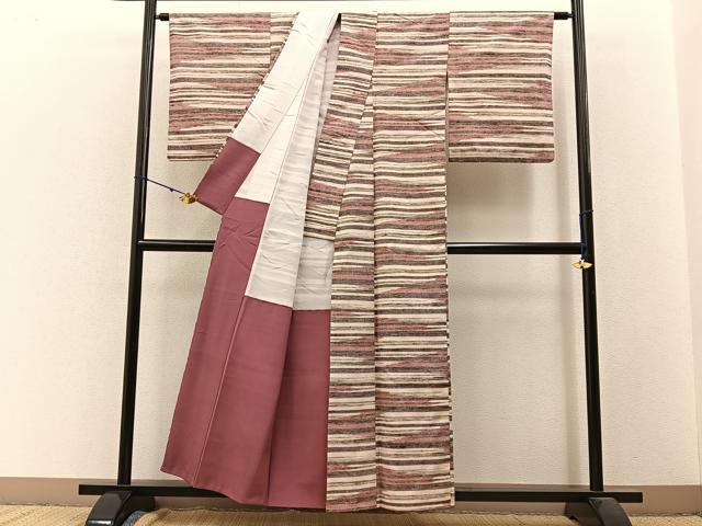 平和屋着物●上質な紬　横縞　正絹　逸品　未使用　AABF0344fy 平和屋着物□上質な紬 横縞 正絹 逸品 BAAW9618hj