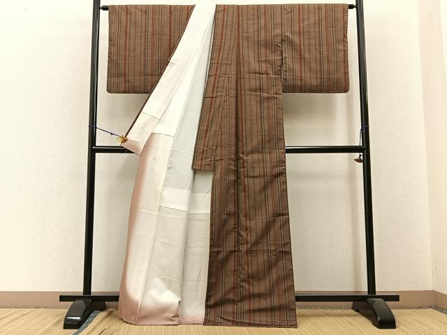 平和屋着物●上質な紬　縞　正絹　逸品　未使用　DABC2068ud 平和屋着物□上質な紬 縞 正絹 逸品 BAAW9623hj