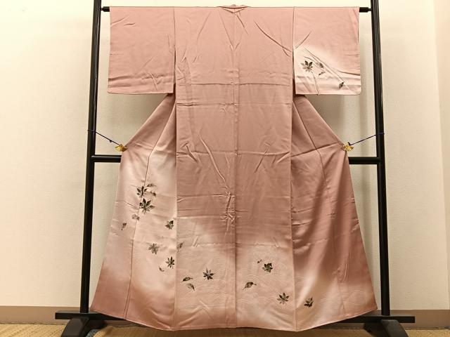 平和屋着物■訪問着 手描き 立波舞葉文 暈し染め 金彩 正絹 逸品 BAAW9629hj