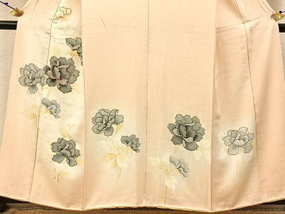 平和屋着物■訪問着　駒刺繍　牡丹　暈し染め　金彩　正絹　逸品　BAAW9630hj