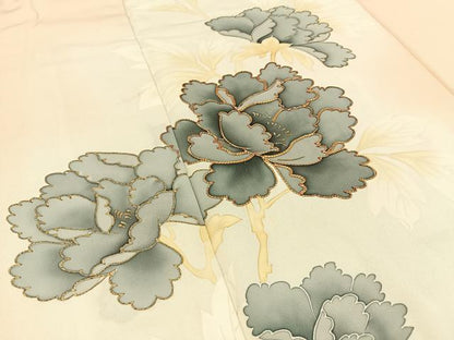 平和屋着物■訪問着　駒刺繍　牡丹　暈し染め　金彩　正絹　逸品　BAAW9630hj