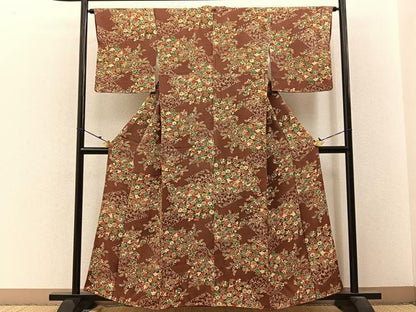 平和屋着物■上質な小紋 草花文 鬼しぼ縮緬 三越扱い 正絹 逸品 BAAW9631hj