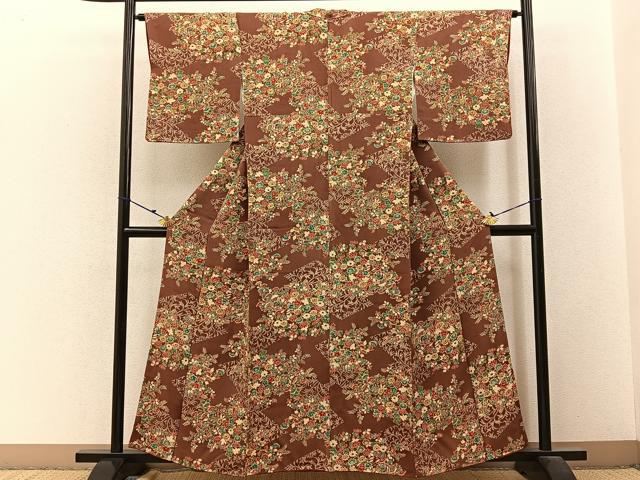 平和屋着物■上質な小紋 草花文 鬼しぼ縮緬 三越扱い 正絹 逸品 BAAW9631hj