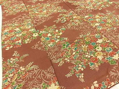 平和屋着物■上質な小紋 草花文 鬼しぼ縮緬 三越扱い 正絹 逸品 BAAW9631hj