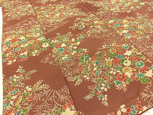 平和屋着物■上質な小紋 草花文 鬼しぼ縮緬 三越扱い 正絹 逸品 BAAW9631hj