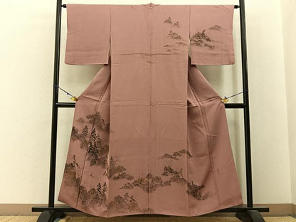 平和屋着物■訪問着　作家物　手描き　風景文　金彩　正絹　逸品　BAAW9635hj