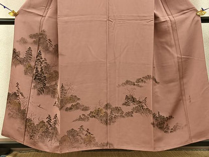 平和屋着物■訪問着　作家物　手描き　風景文　金彩　正絹　逸品　BAAW9635hj