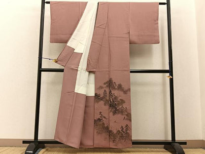 平和屋着物■訪問着　作家物　手描き　風景文　金彩　正絹　逸品　BAAW9635hj