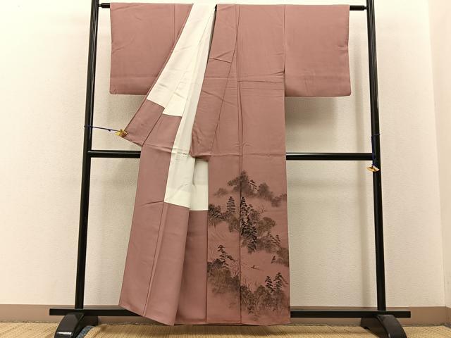 平和屋着物■訪問着　作家物　手描き　風景文　金彩　正絹　逸品　BAAW9635hj