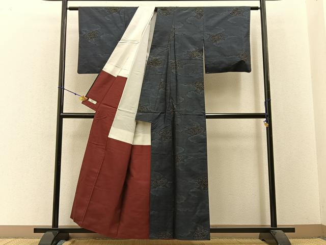 平和屋着物■本場大島紬　扇面雲重ね文　やまと誂製　正絹　逸品　BAAW9641hj