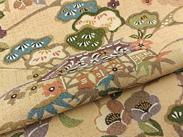 平和屋着物□上質な小紋 型染め 風景花文 やまと誂製 正絹