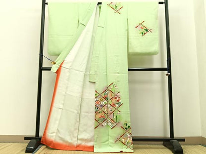 平和屋着物■訪問着　菱天井花丸文　暈し染め　正絹　逸品　BAAW9650hj