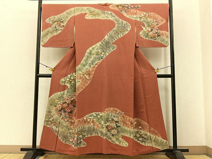 平和屋着物■訪問着 草花文 金彩 鬼しぼ縮緬 正絹 逸品 BAAW9652hj
