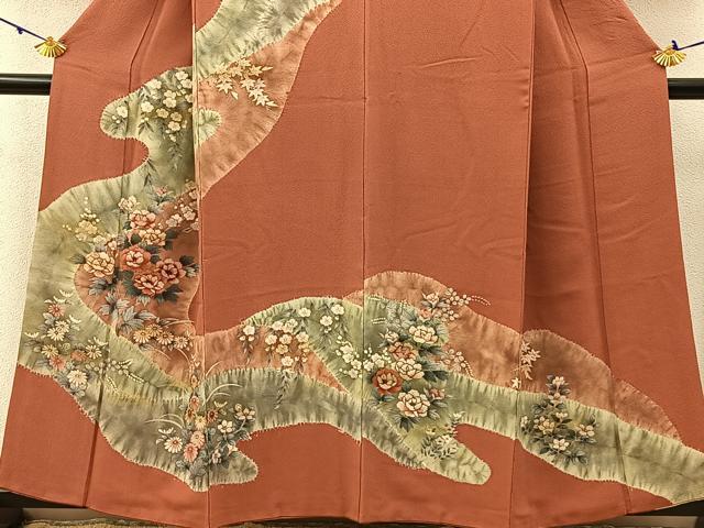 平和屋着物■訪問着 草花文 金彩 鬼しぼ縮緬 正絹 逸品 BAAW9652hj