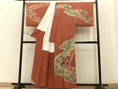 平和屋着物■訪問着 草花文 金彩 鬼しぼ縮緬 正絹 逸品 BAAW9652hj