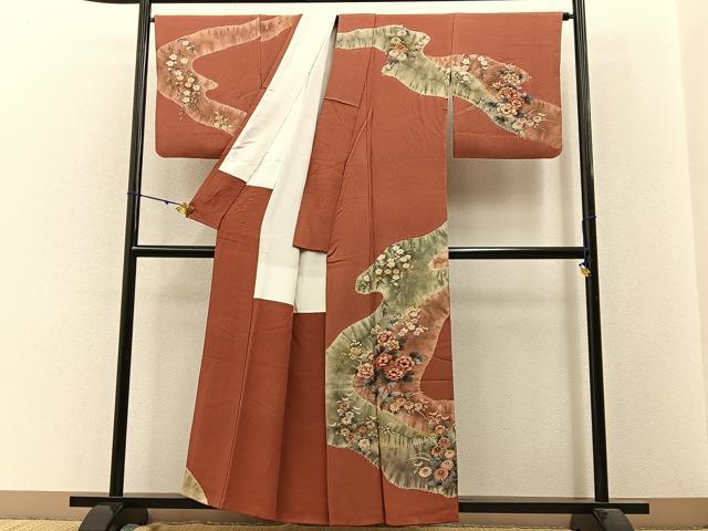 平和屋着物■訪問着 草花文 金彩 鬼しぼ縮緬 正絹 逸品 BAAW9652hj