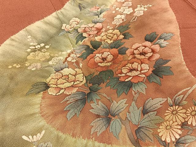 平和屋着物■訪問着 草花文 金彩 鬼しぼ縮緬 正絹 逸品 BAAW9652hj