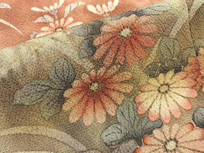 平和屋着物■訪問着 草花文 金彩 鬼しぼ縮緬 正絹 逸品 BAAW9652hj