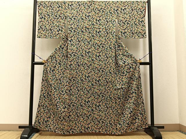 平和屋着物■上質な小紋　菊尽くし　濃紺地　ますいわ屋扱い　正絹　逸品　BAAW9658hj