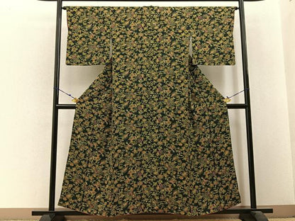 平和屋着物■上質な小紋 更紗花文 濃紺地 正絹 逸品 BAAW9661hj