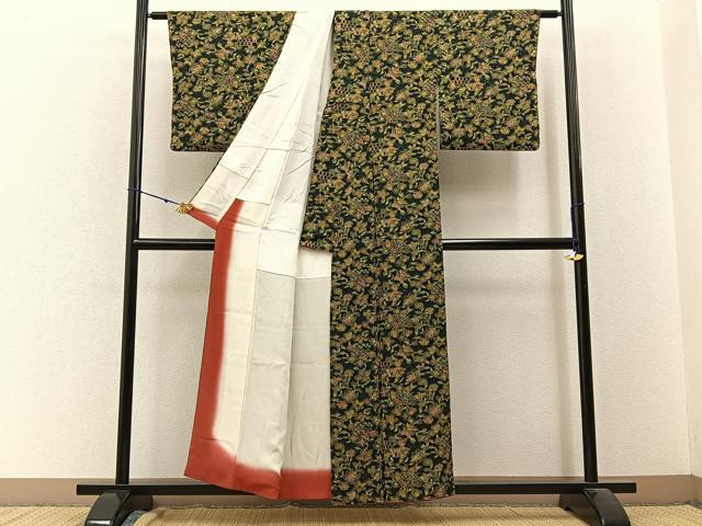 平和屋着物■上質な小紋 更紗花文 濃紺地 正絹 逸品 BAAW9661hj