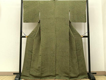 平和屋着物■上質な小紋　更紗花文　鬼しぼ縮緬　正絹　逸品　BAAW9667hj
