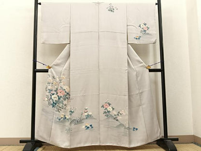 平和屋着物■訪問着 友禅 流水花文 正絹 逸品 BAAW9668hj
