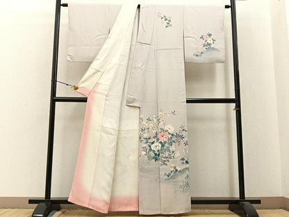 平和屋着物■訪問着 友禅 流水花文 正絹 逸品 BAAW9668hj