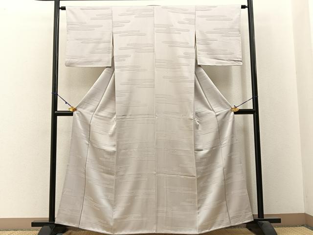 平和屋着物■上質な色無地 エ霞地紋 白梅鼠色 正絹 逸品 BAAW9673hj