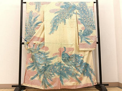 平和屋着物■豪華振袖 刺繍 孔雀 金銀彩 正絹 逸品 BAAW9676hj